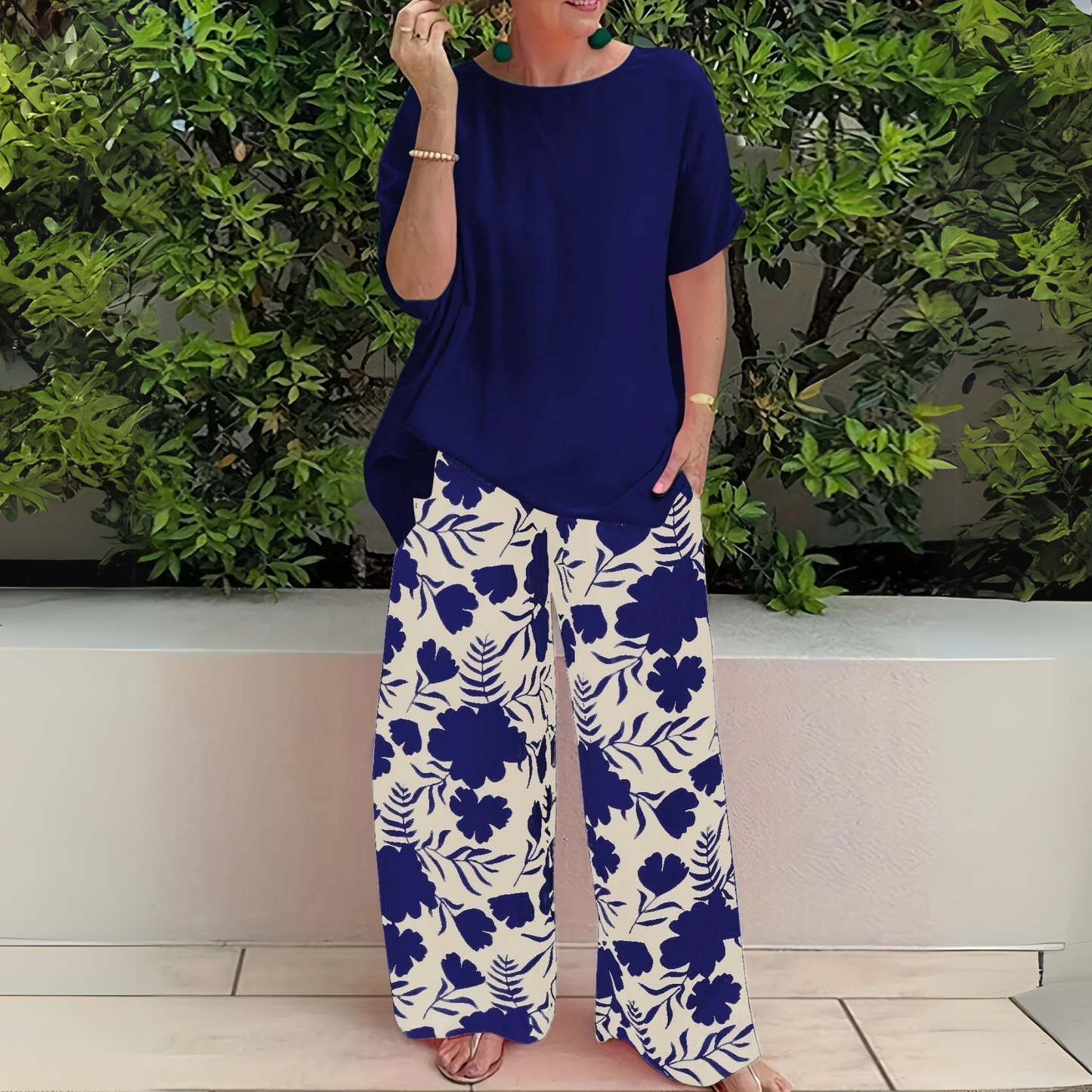 Women's Two-Piece Set | Top and Wide Leg Printed Pants