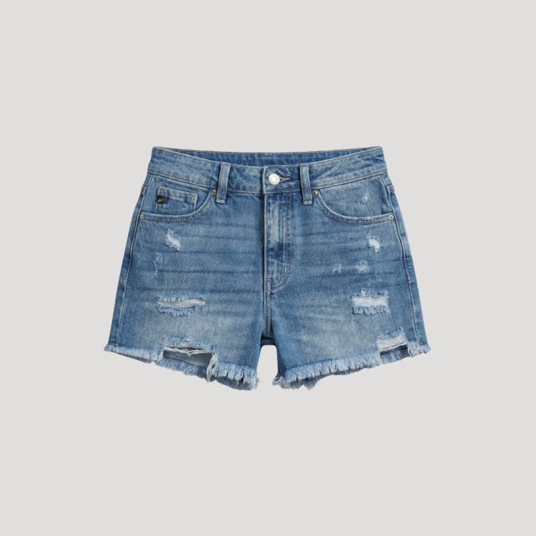 Jacolien | High-Waisted Denim Shorts with Frayed Hem for Women