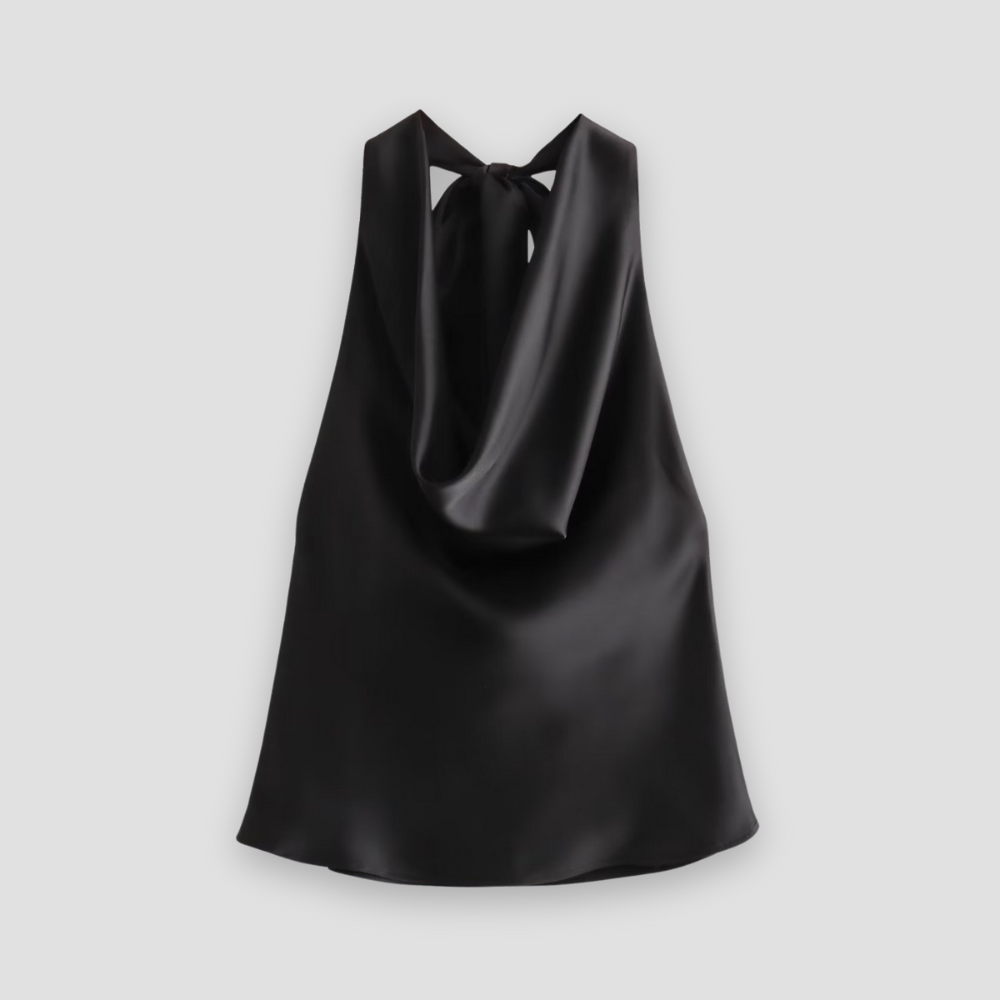 Isabella | Elegant Draped Satin Halter Tank Top