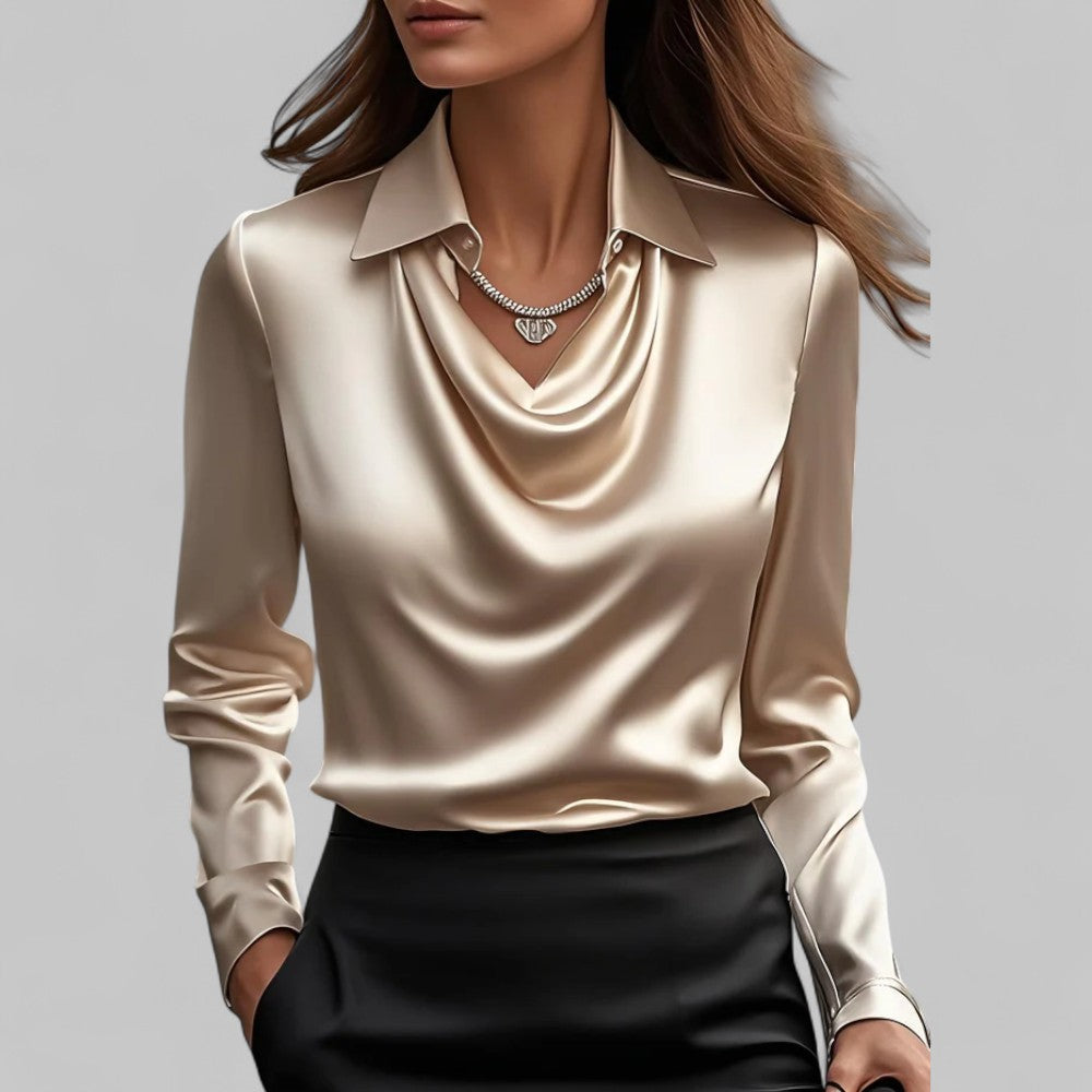 Rose | Chic Draped Neck Blouse with Long Sleeves