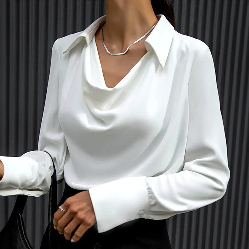 Samantha | Chic Draped Neck Blouse with Long Sleeves