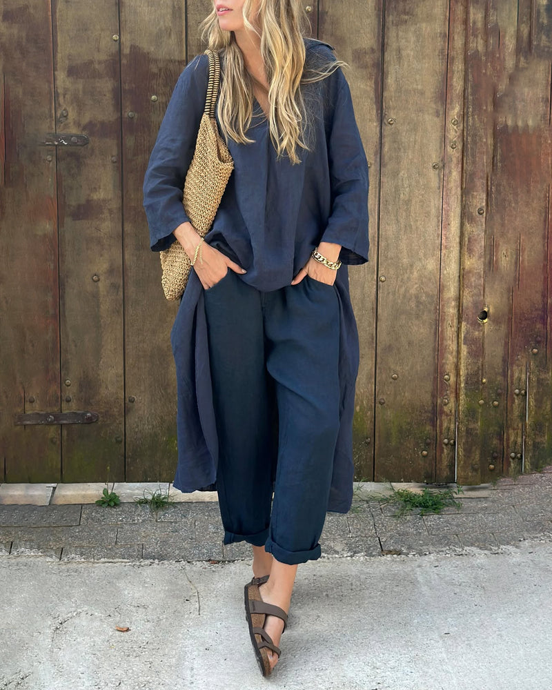 Women's Two-Piece Set  | Loose Fit Top Wide Pants