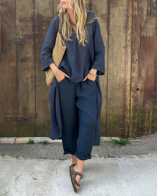 Women's Two-Piece Set | Loose Fit Top Wide Pants