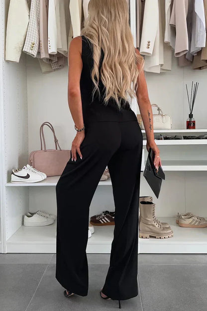 Women’s Matching Set | Sleeveless Button Vest Trousers