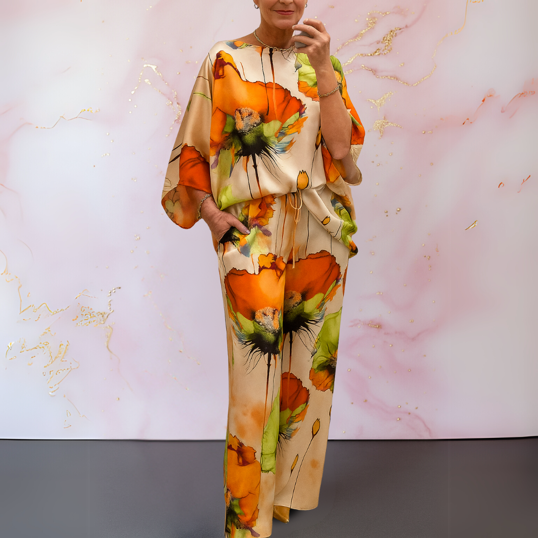 Women's Two-Piece Set  | Printed Top Wide Pants