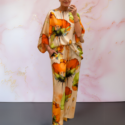 Women's Two-Piece Set  | Printed Top Wide Pants
