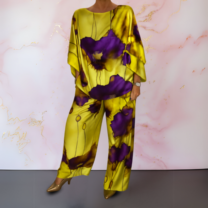 Women's Two-Piece Set  | Printed Top Wide Pants