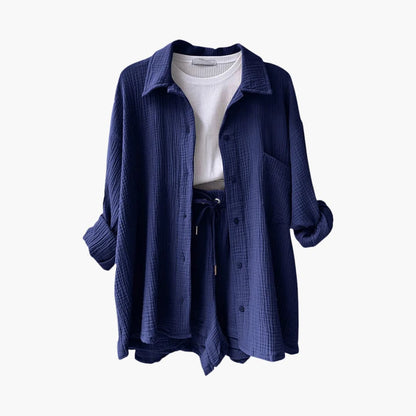 Women's Three-Piece Set |  Button-front Shirt, Top, and Shorts