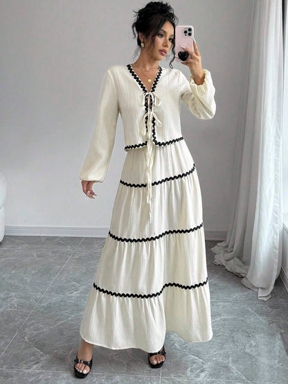Women's Two-Piece Set | V-Neck Ruffled