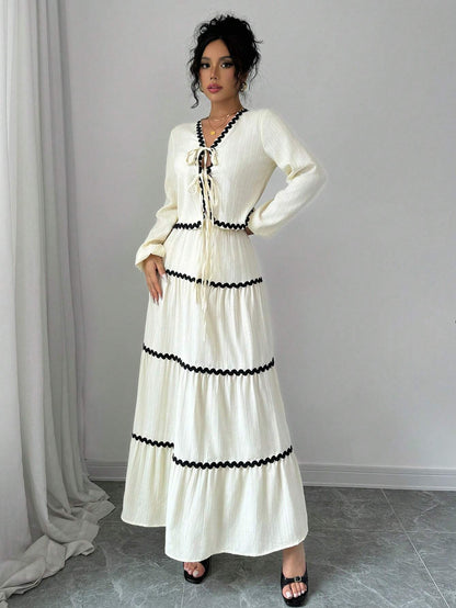 Women's Two-Piece Set | V-Neck Ruffled
