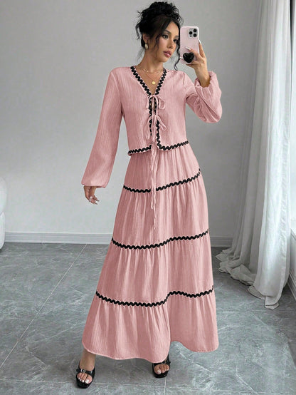 Women's Two-Piece Set | V-Neck Ruffled