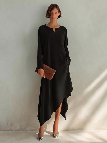 Nora | Elegant asymmetric midi dress for timeless style