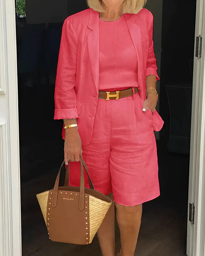 Women's Two-Piece Set | Blazer Top Knee Length Shorts