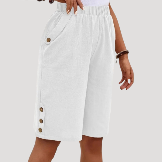 Leida | Bermuda Shorts with Elastic Waist and Buttons for Women