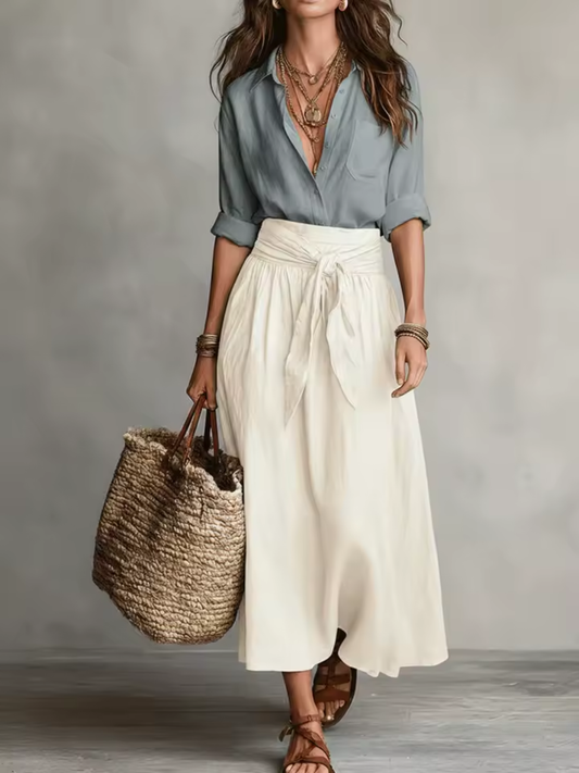 Solène™ | Tie-Waist Blouse and Skirt Set