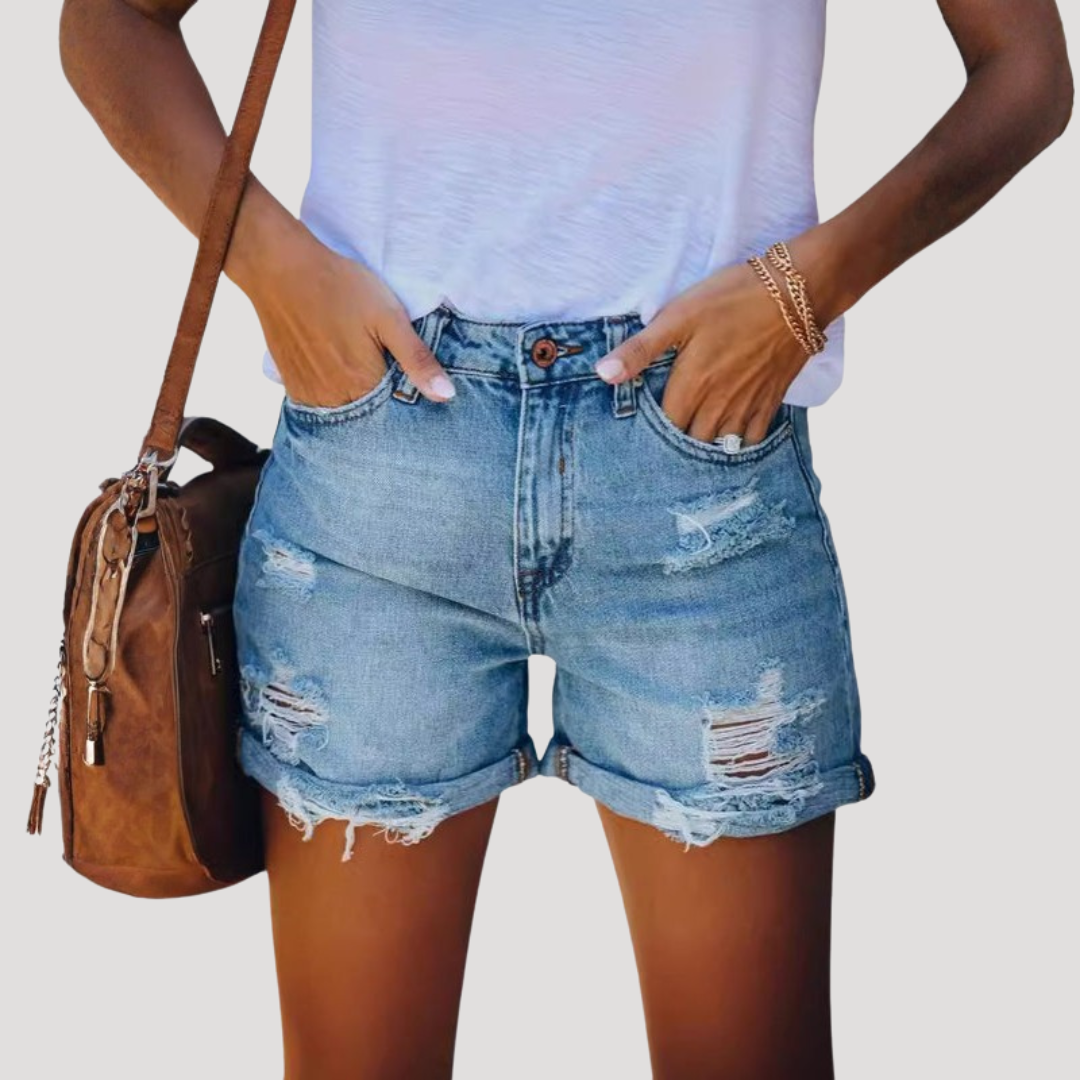 Jildou | Ripped Denim Shorts with High Waist for Women