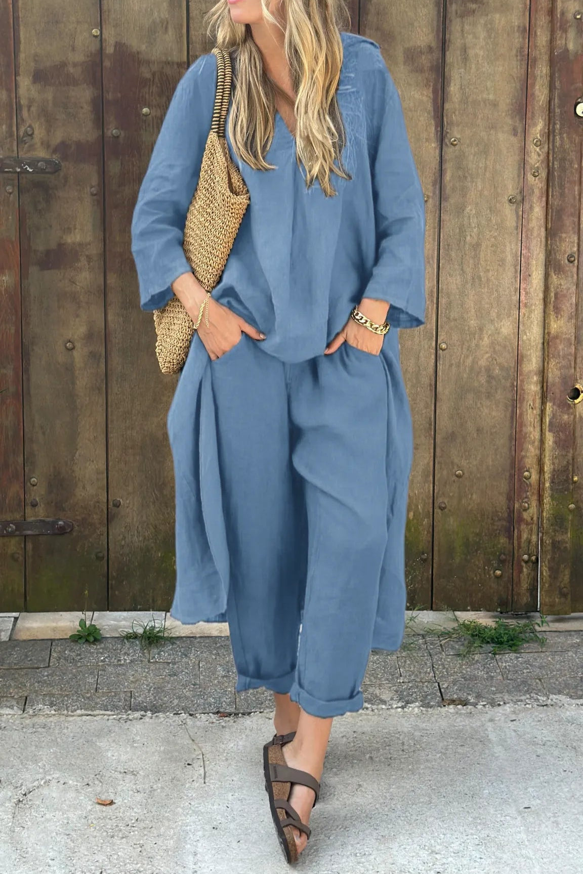 Women's Two-Piece Set  | Loose Fit Top Wide Pants
