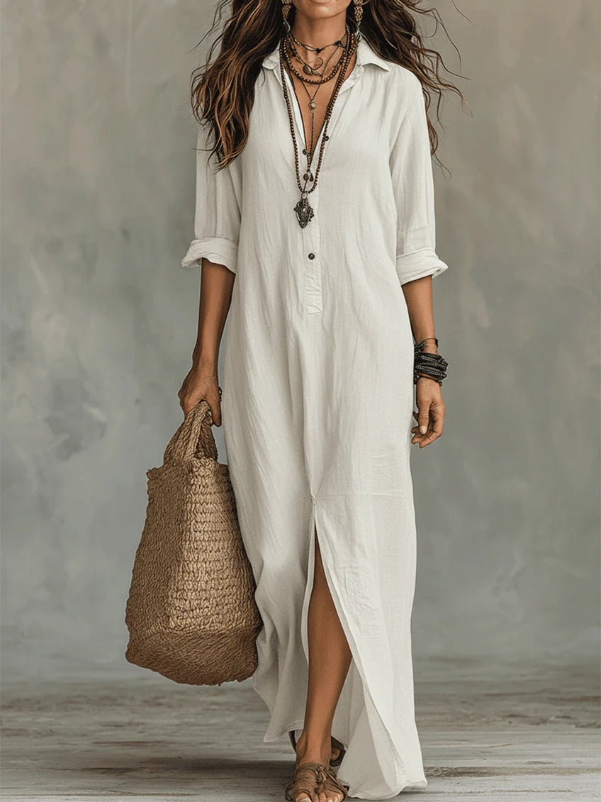 Alessia – Soft Black Buttoned Maxi Dress
