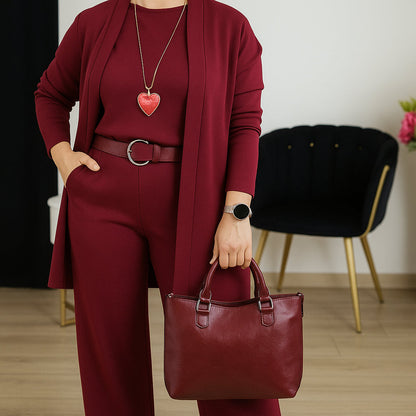 Women's Three-Piece Set | Longline Cardigan Straight Pants