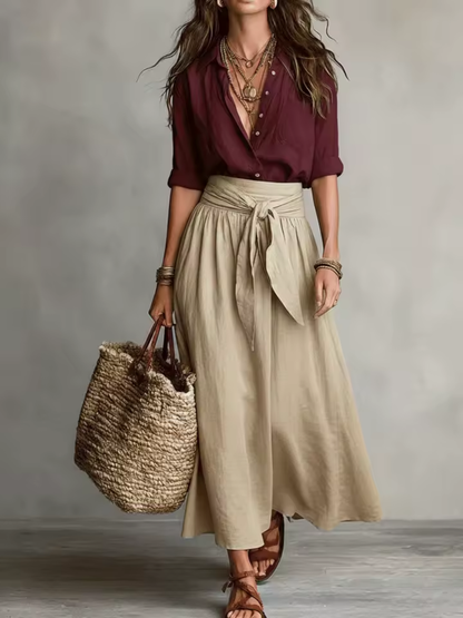 Solène™ | Tie-Waist Blouse and Skirt Set