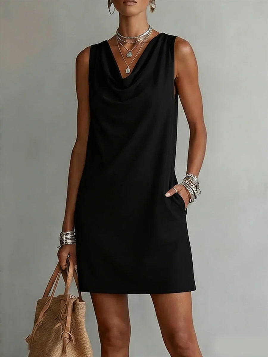 Lumi | Sleeveless Cowl-Neck Shift Dress with Pockets for Women