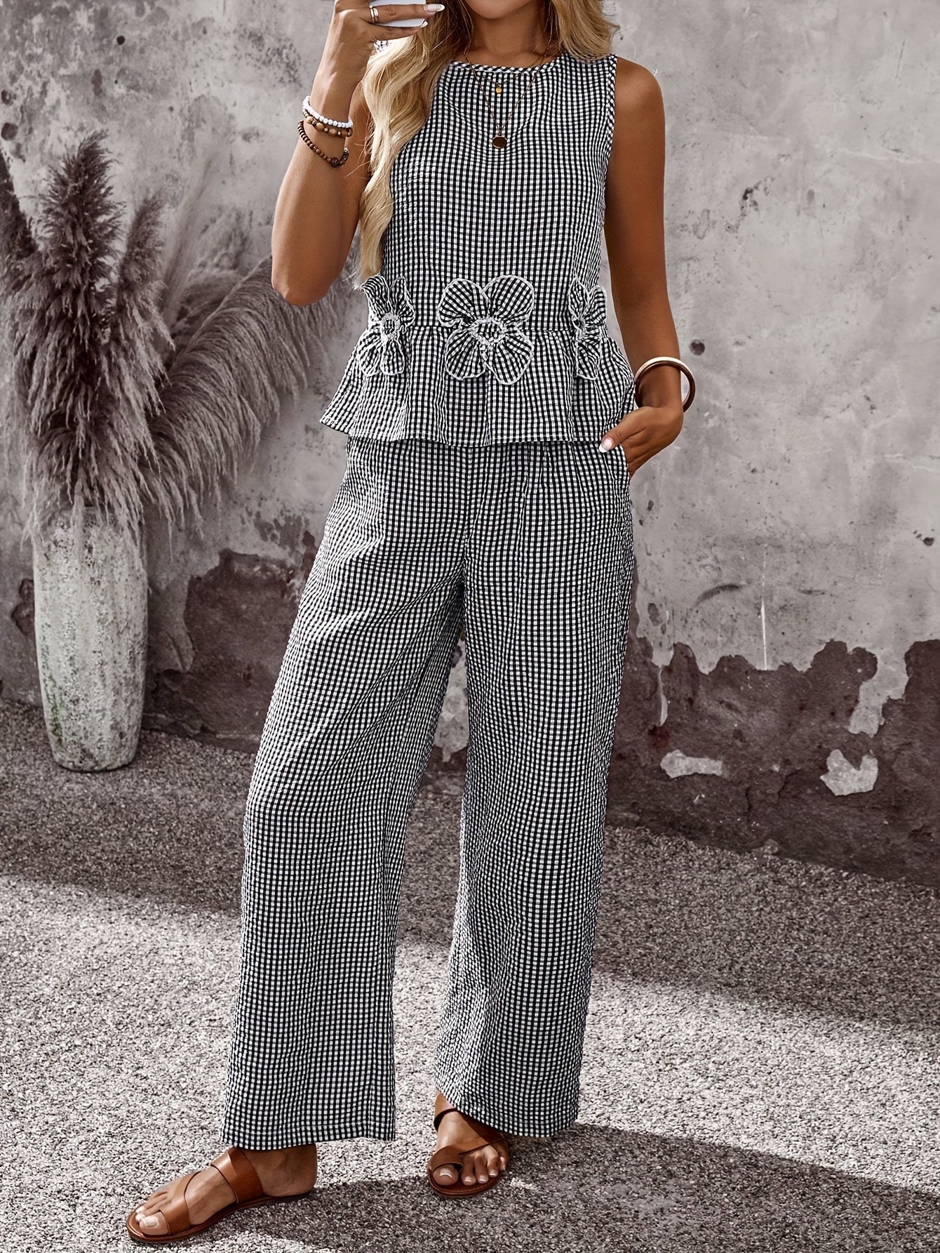 Women's 2 Piece Set | Embroidered Wide-Leg