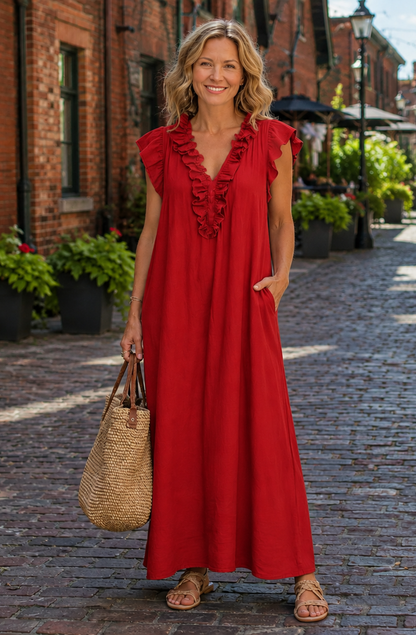 Amara | Effortlessly elegant ruffle v-neck maxi dress