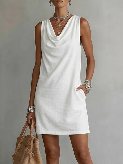 Lumi | Sleeveless Cowl-Neck Shift Dress with Pockets for Women