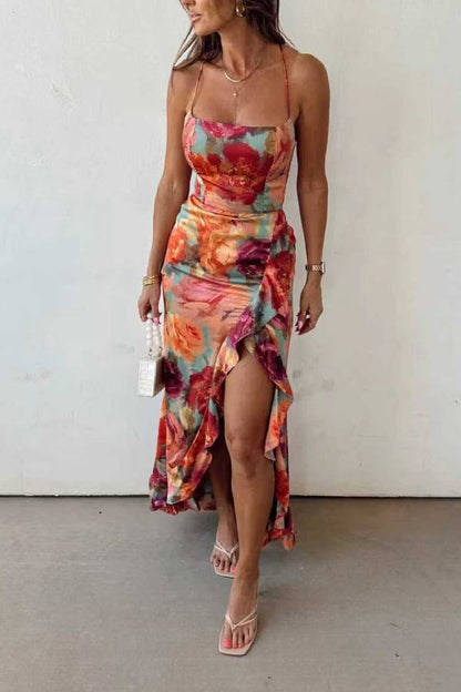 Fae  | Floral Backless Satin Maxi Dress