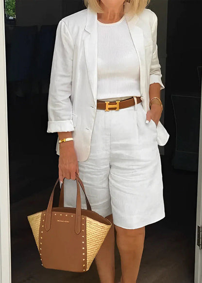 Women's Two-Piece Set | Blazer Top Knee Length Shorts
