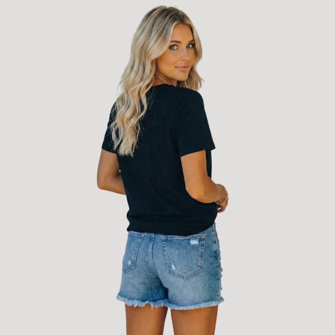 Jacolien | High-Waisted Denim Shorts with Frayed Hem for Women