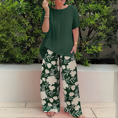 Women's Two-Piece Set  | Top and Wide Leg Printed Pants