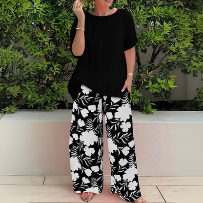 Women's Two-Piece Set  | Top and Wide Leg Printed Pants
