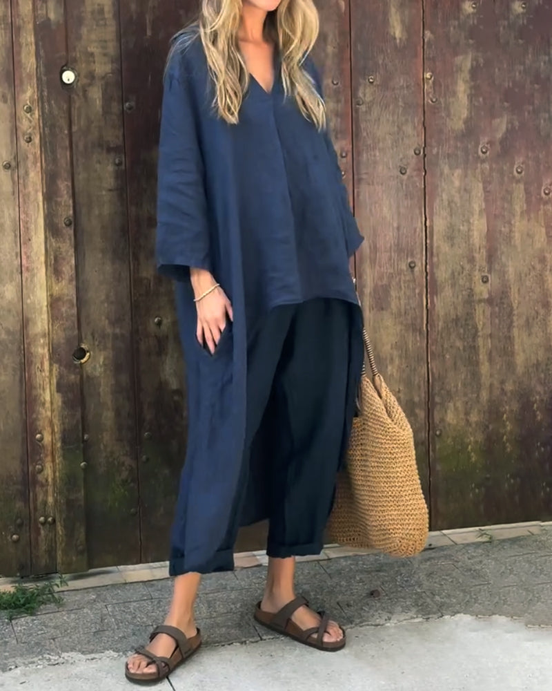 Women's Two-Piece Set  | Loose Fit Top Wide Pants