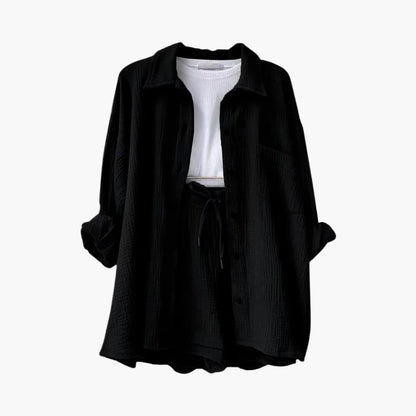 Women's Three-Piece Set |  Button-front Shirt, Top, and Shorts