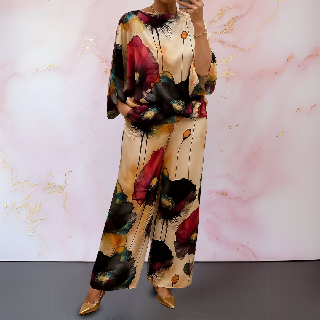 Women's Two-Piece Set  | Printed Top Wide Pants