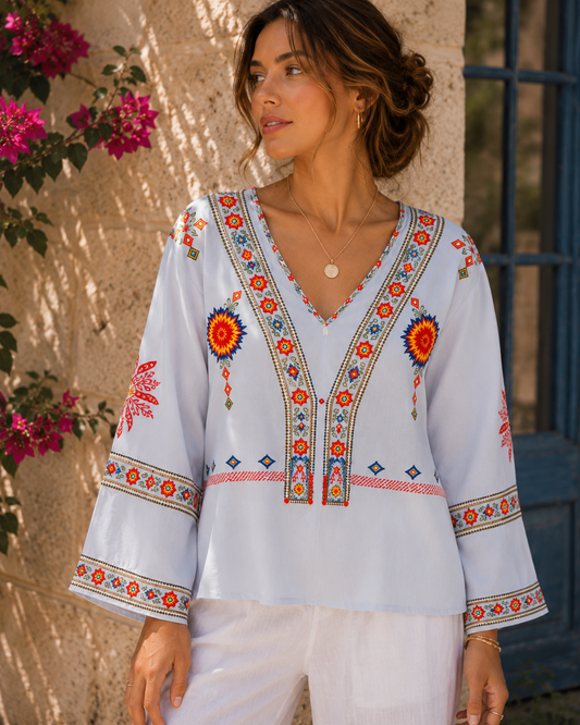 Penelope | Chic V-Neck Bohemian Summer Blouse