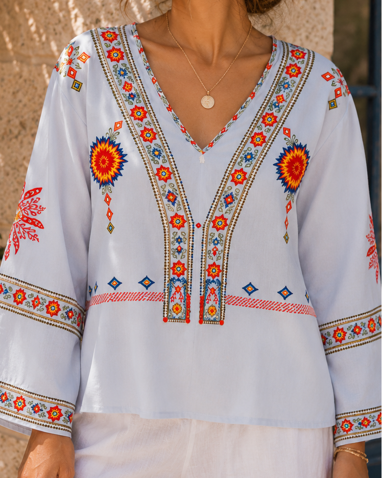 Penelope | Chic V-Neck Bohemian Summer Blouse