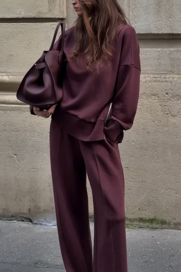 Women's Outfit Set | Long Sleeve Top Wide Leg Pants