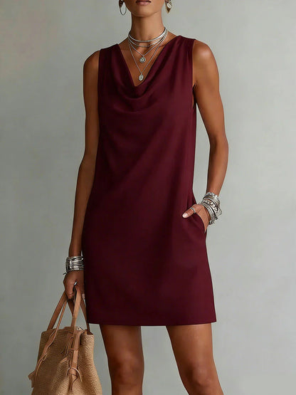 Lumi | Sleeveless Cowl-Neck Shift Dress with Pockets for Women