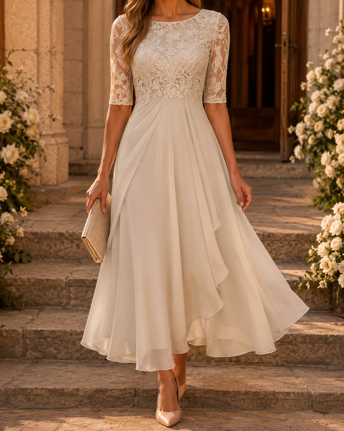 Cressida | Elegant lace midi dress for timeless style