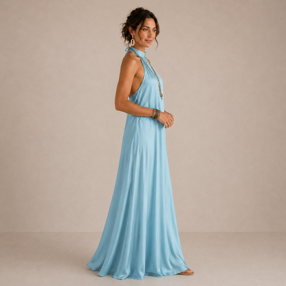 Magnolia | Blue Halter Neck Flowing Maxi Dress