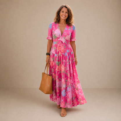 Della | Floral V Neck Maxi Dress