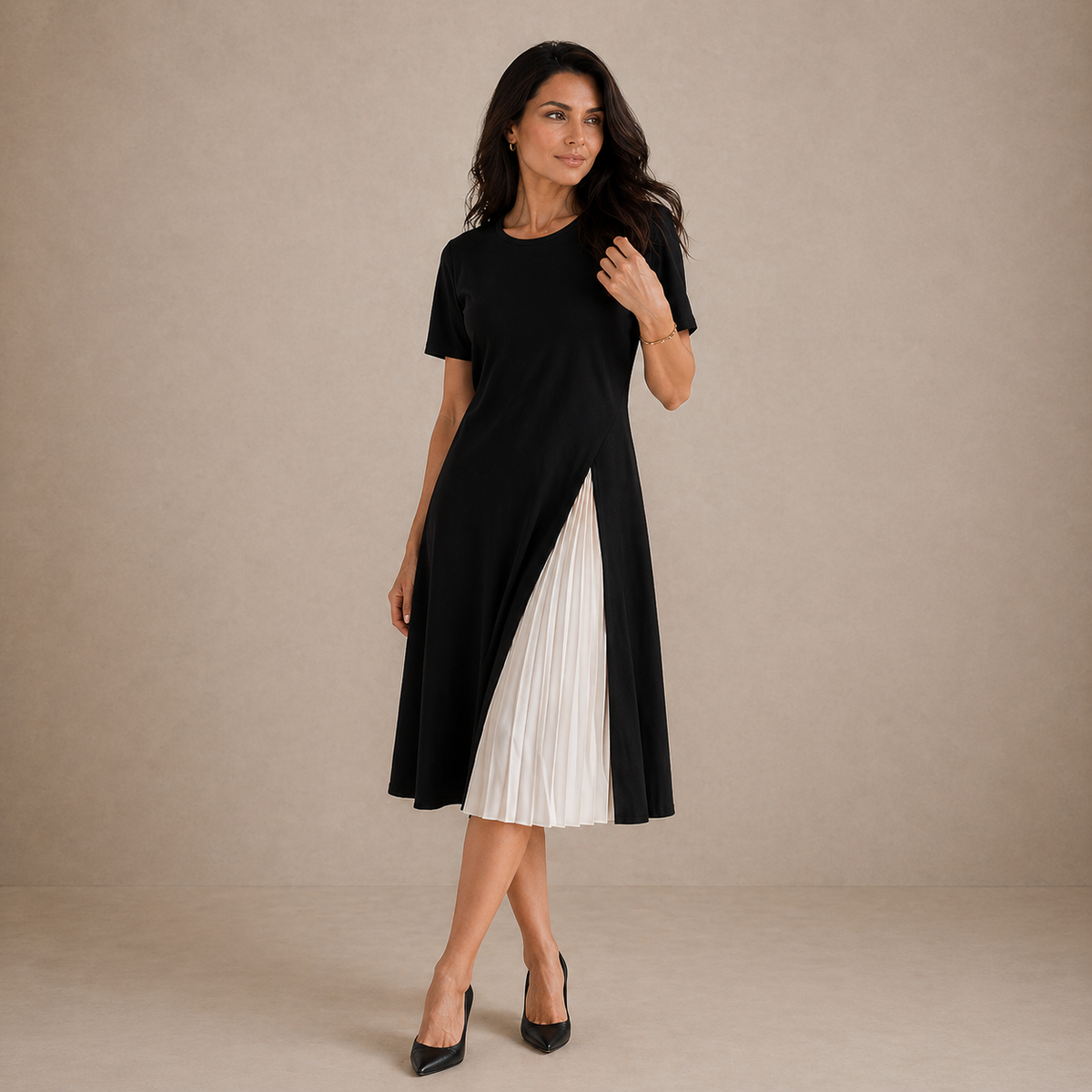 Lisbeth | Pleated Panel Midi Dress