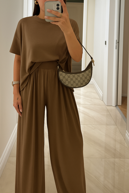 Women's Two-Piece Set  | Round Neck Top Full Length Pants