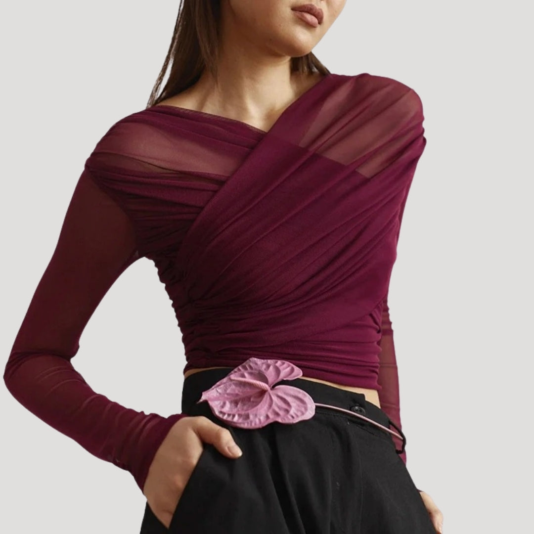 Claire | Sheer Wrap Top for Effortless Elegance
