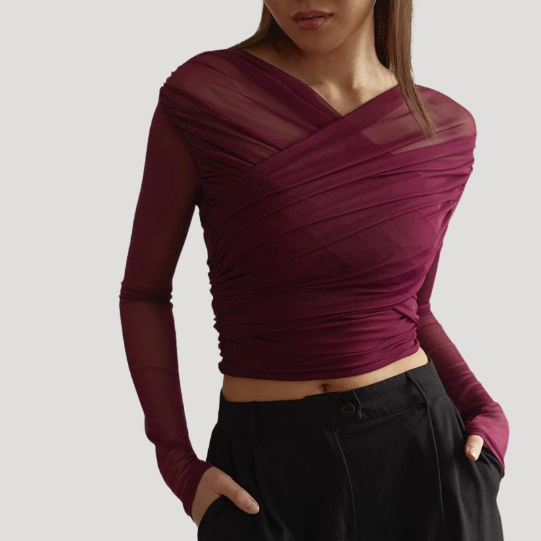 Claire | Sheer Wrap Top for Effortless Elegance