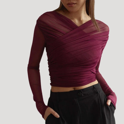 Claire | Sheer Wrap Top for Effortless Elegance