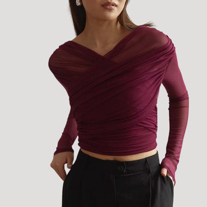 Claire | Sheer Wrap Top for Effortless Elegance