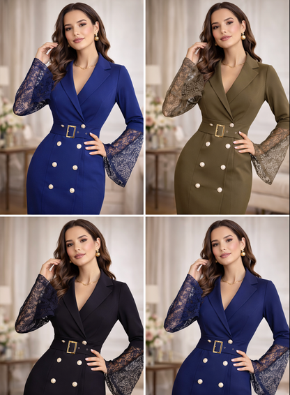 Kerensa | Belted Lace Sleeve Midi Dress